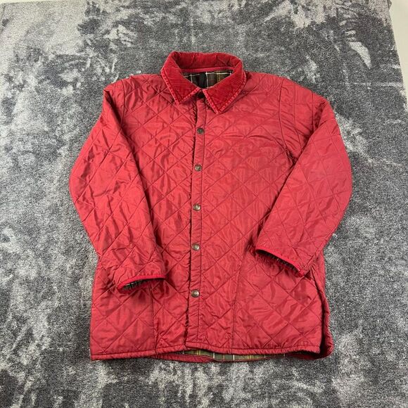 Barbour Quilted Blanket Lined Jacket Red Sz L Corduroy Collar Field Chore* - Picture 1 of 16